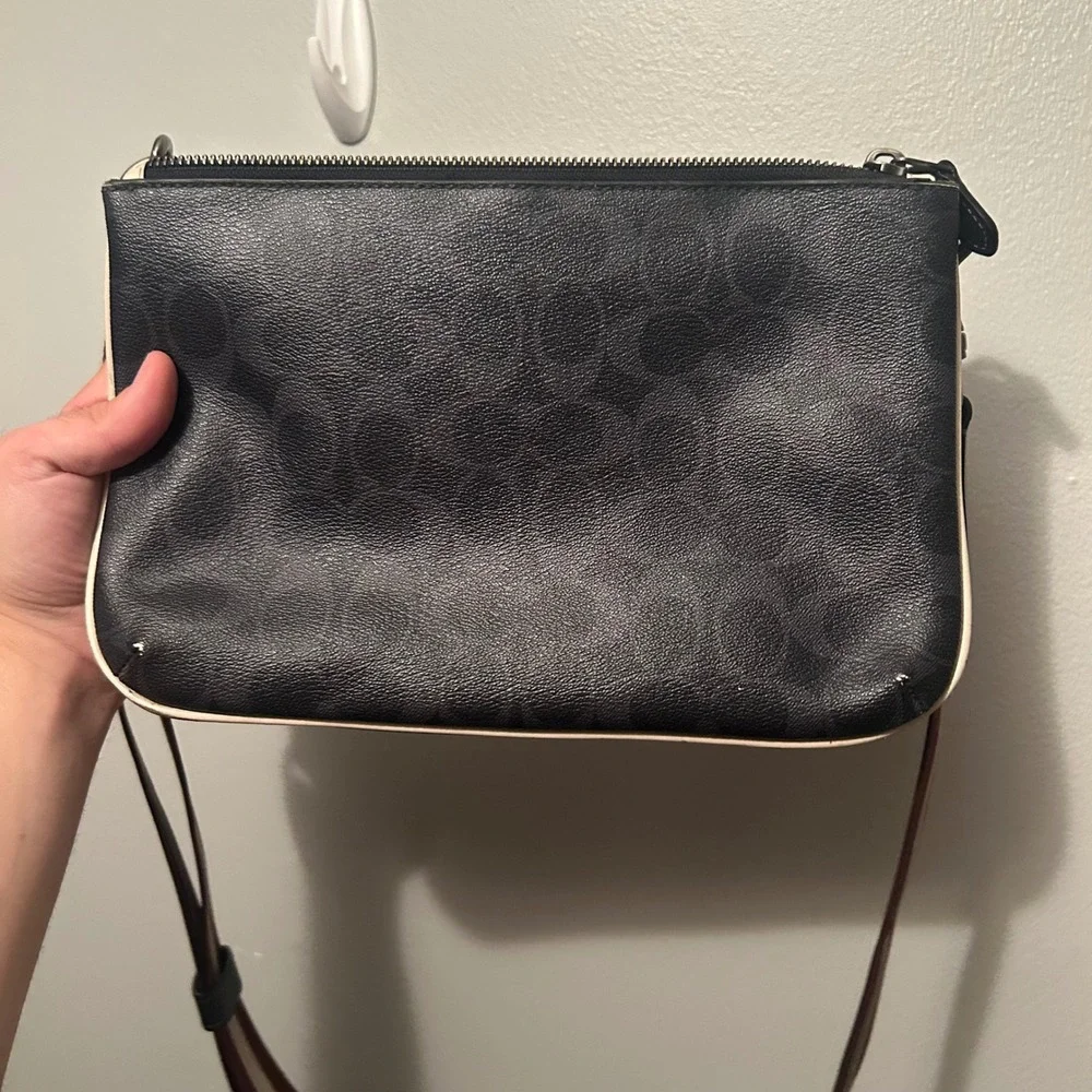 Coach Crossbody Bag Womens Black Signature Monogram Collegiate Shoulder CB915